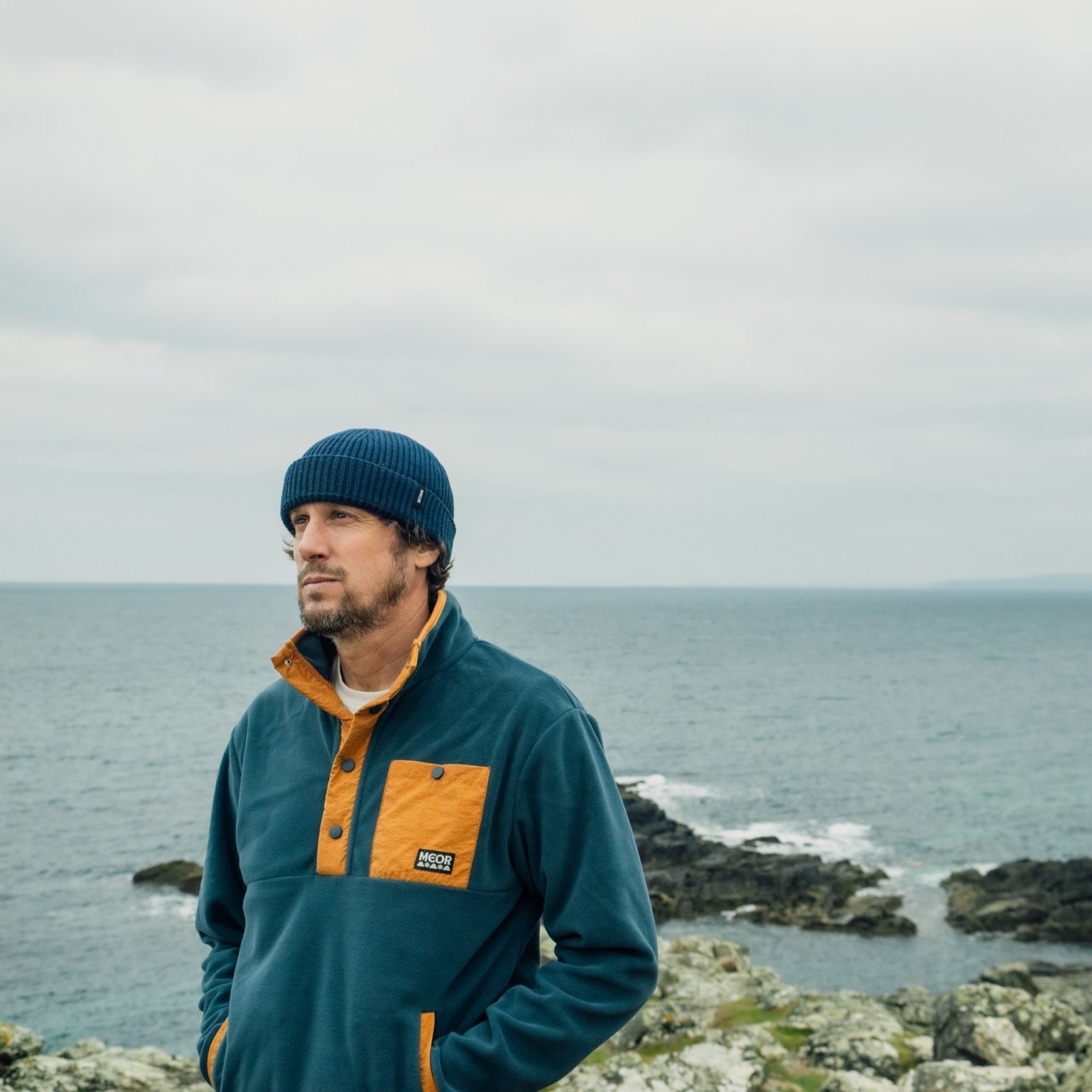 Gwenvor Unisex Quarter Snap Fleece Blue-Yellow