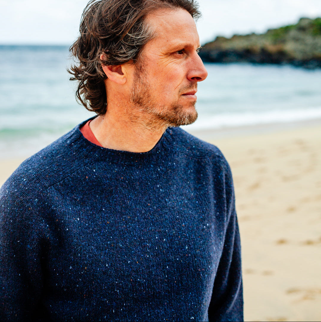 Fisherman Chunky Nep Wool Jumper Blue Unisex