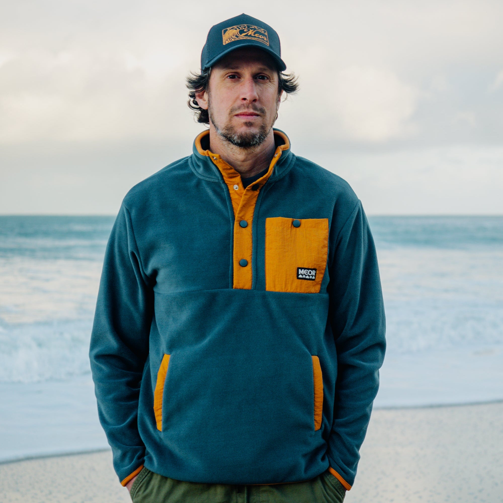 Gwenvor Unisex Quarter Snap Fleece Blue-Yellow