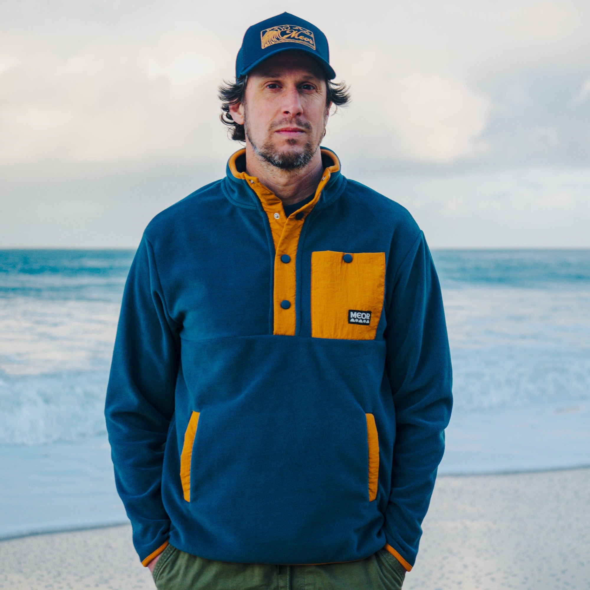 Gwenvor Unisex Quarter Snap Fleece Blue-Yellow