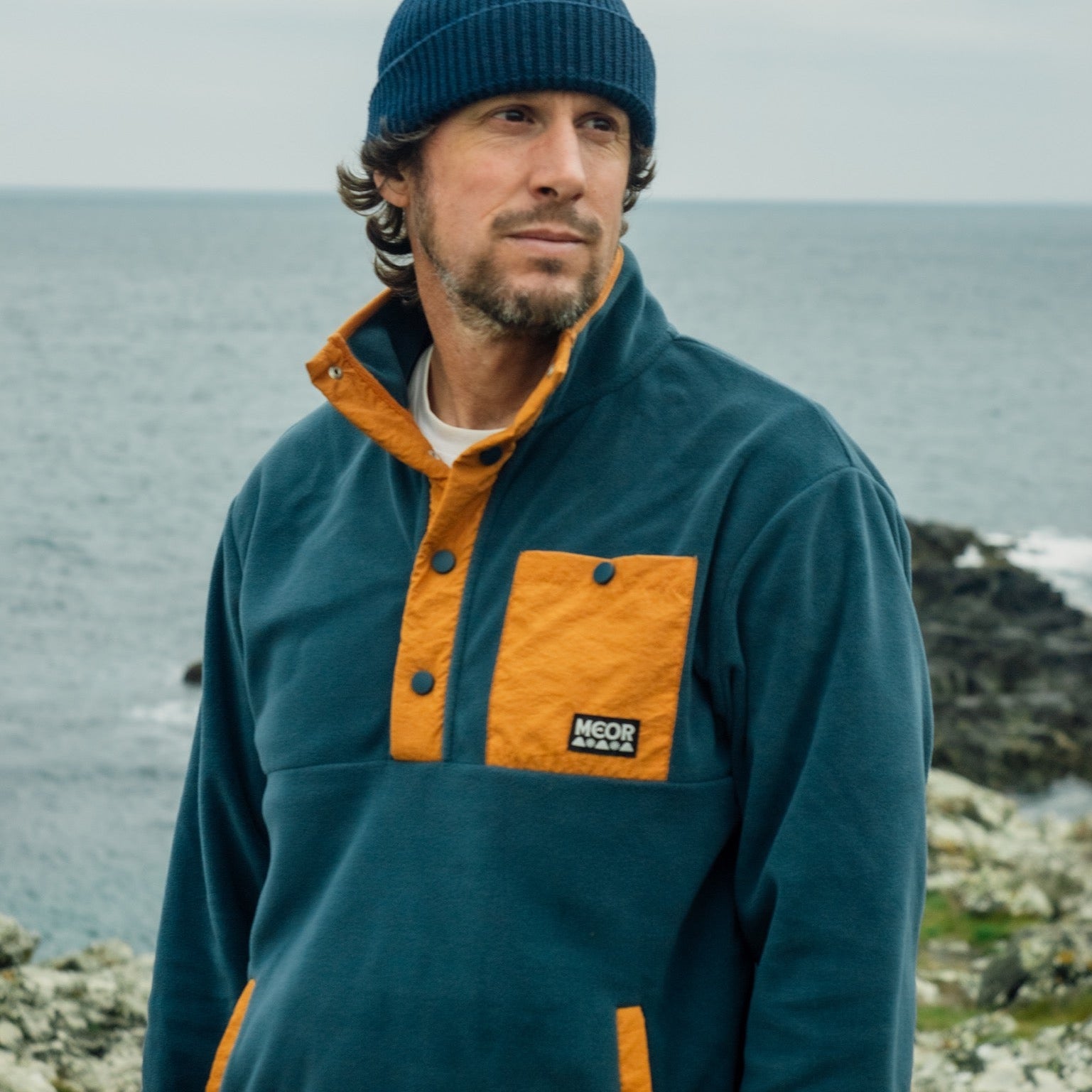 Gwenvor Unisex Quarter Snap Fleece Blue-Yellow