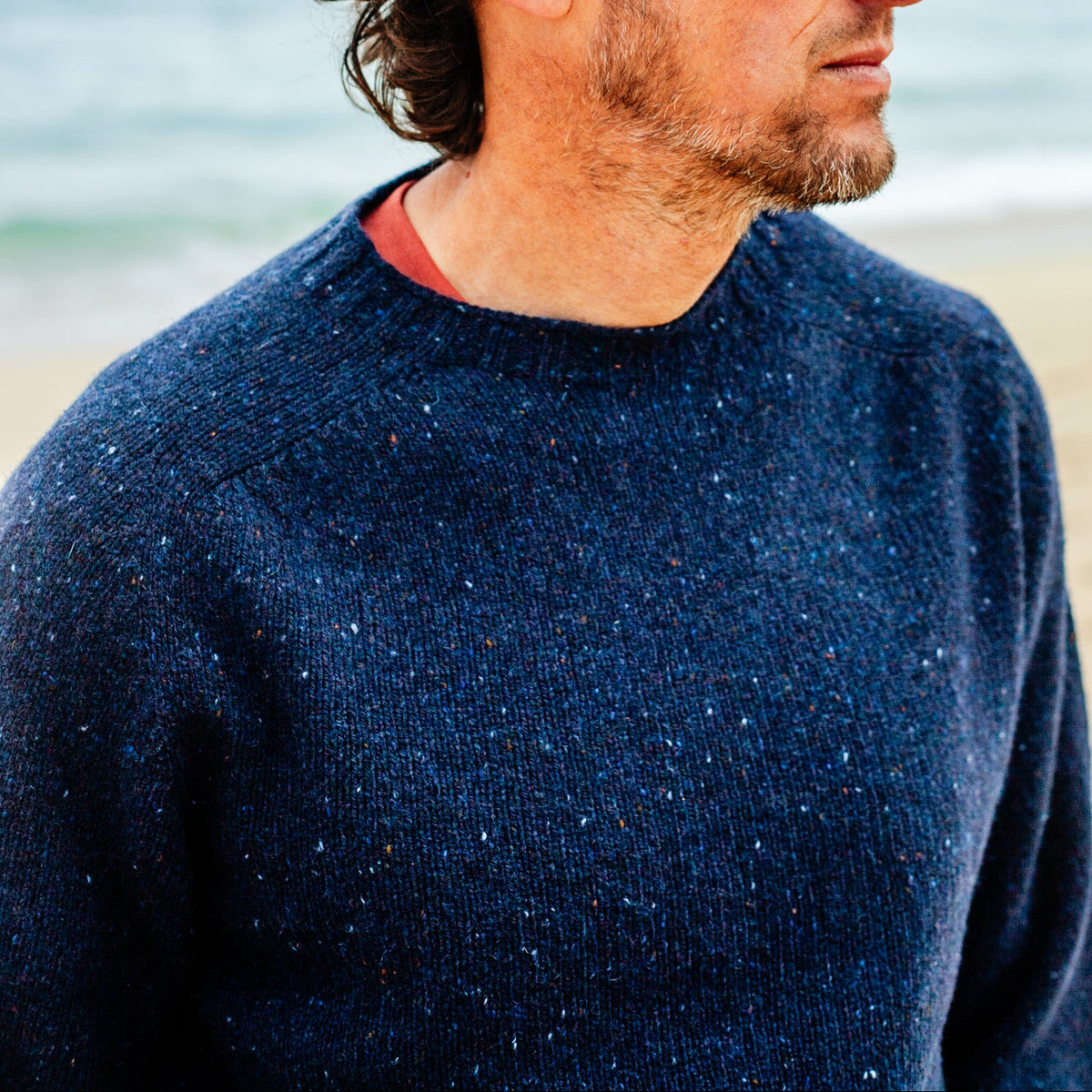Fisherman Chunky Nep Wool Jumper Blue Unisex